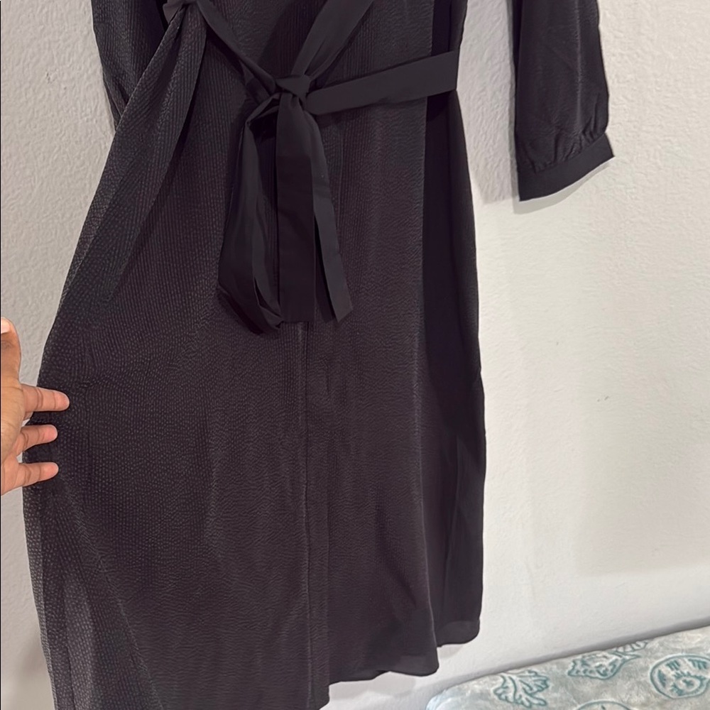 Everlane Black Wrap Dress belted button front midi Cuffed Sleeves cupro blouson - Picture 5 of 14